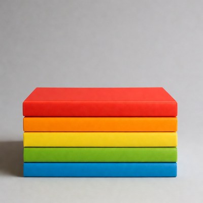 Stacked bright colorful books on table