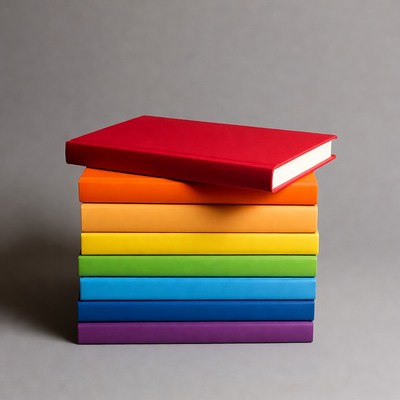 Colorful stack of notebooks on a table