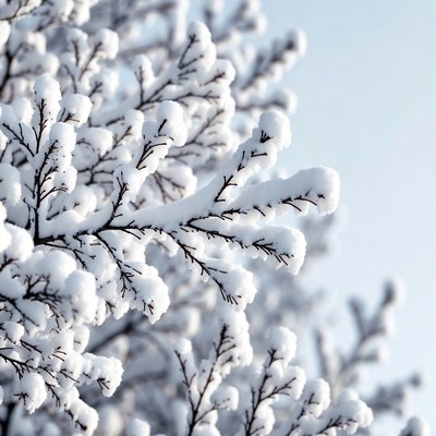 Snow covers branches in winter