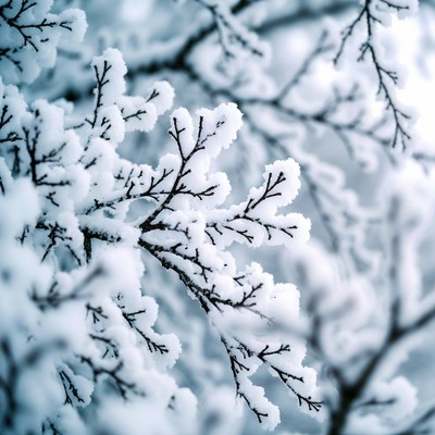 Branches covered in snow during winter