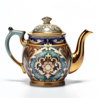 Colorful porcelain teapot on display