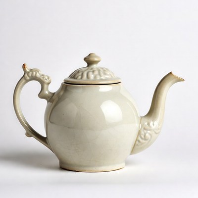 Ceramic teapot on white background