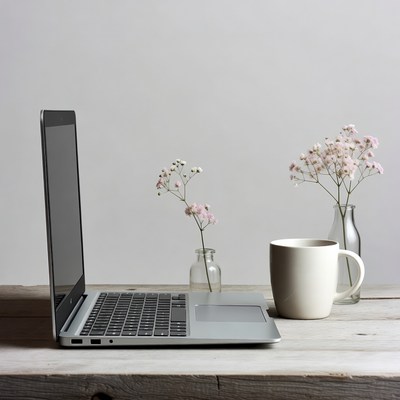 Laptop and coffee on table