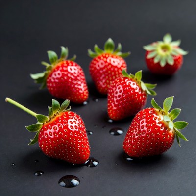 Fresh strawberries on black surface