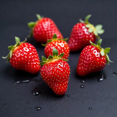 Fresh strawberries on dark surface