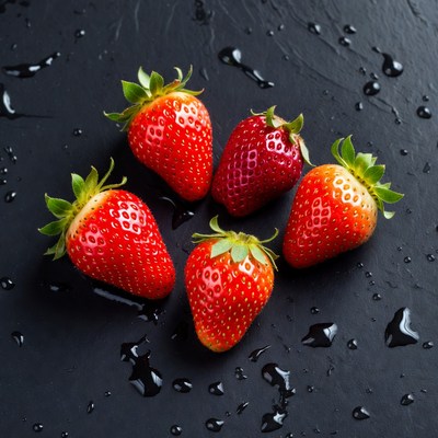Fresh strawberries on black surface