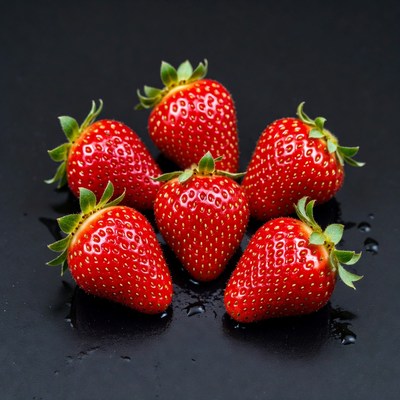 Fresh strawberries on black surface