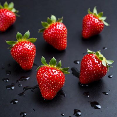 Fresh strawberries on black surface