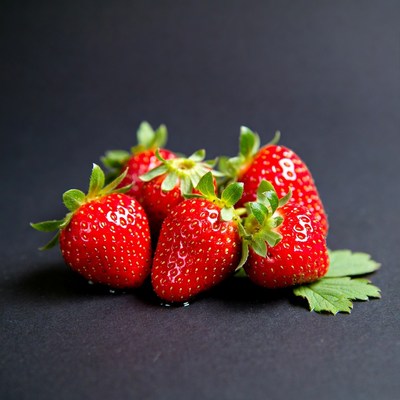 Fresh strawberries on dark surface