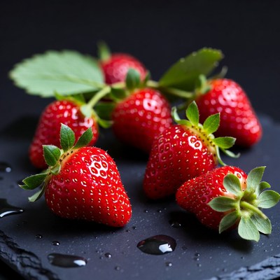 Fresh strawberries on a black slate