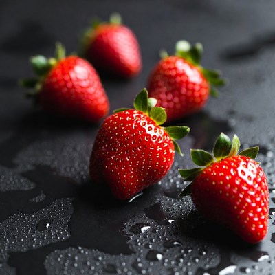 Fresh strawberries on black surface