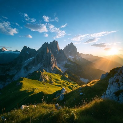 Mountains under sunset sky near valley