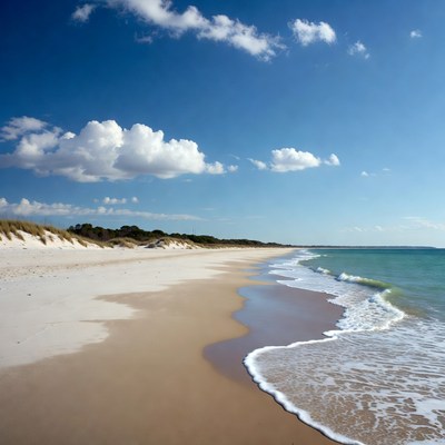 Waves meeting the sandy shore