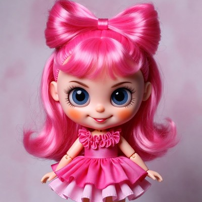 Cute doll with pink hair and dress