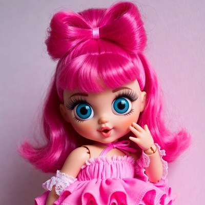 Bright pink doll with bow hairstyle