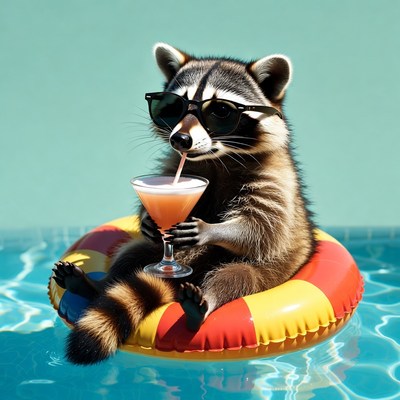 Raccoon relaxing in pool