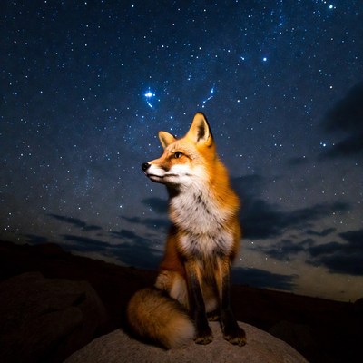 Fox under night sky with stars