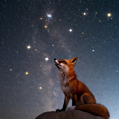 Fox gazes at night sky