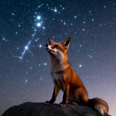 Fox gazes at night sky
