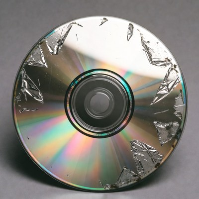 Damaged disc on gray background