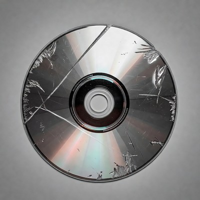 Damaged cd on gray background