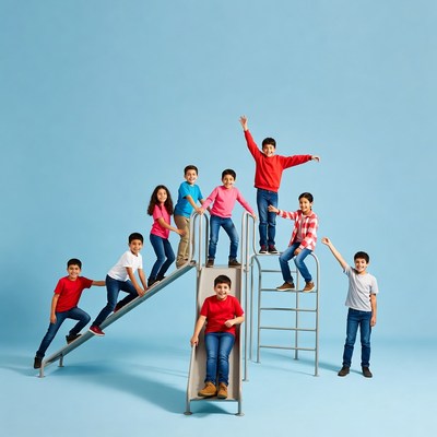 Children play on slides and ladders