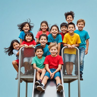 Kids having fun on the slide
