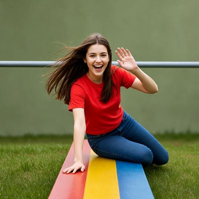 Girl having fun on colorful slide