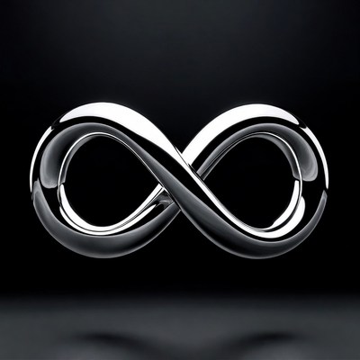Metallic infinity symbol on black background