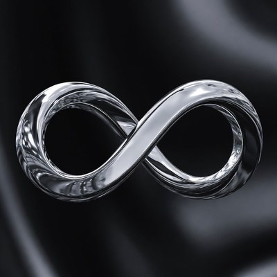 Clear glass infinity symbol on black background