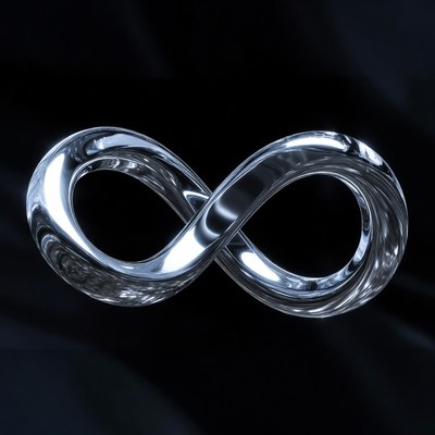 Glass infinity symbol on black background