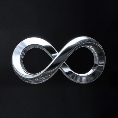 Glass infinity symbol on black background