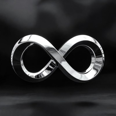 Shiny infinity symbol on black background