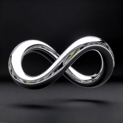 Silver infinity symbol on black background
