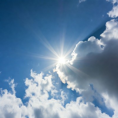 Bright sun shines through clouds