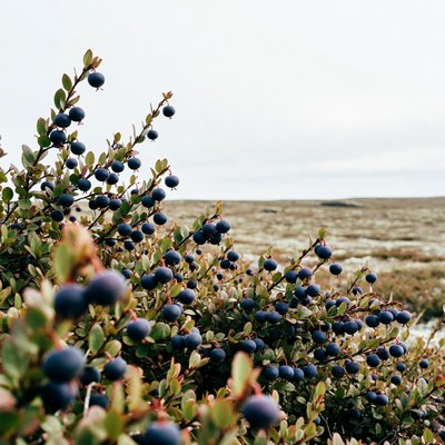 Blueberries grow in the field