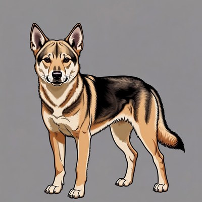 Dog standing on gray background