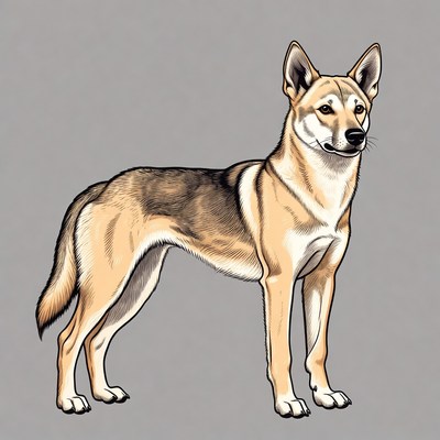 Realistic dog standing in profile view