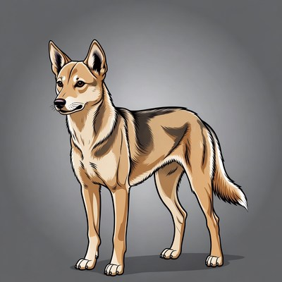 Dog standing against grey background