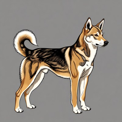 Dog standing on gray background