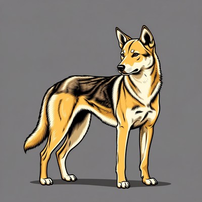 Dog standing on gray background