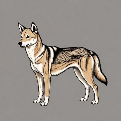 Dog stands on gray background