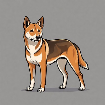 Dog standing on gray background