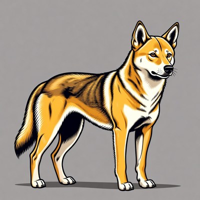 Dingo standing on gray background
