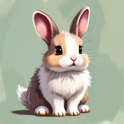 Cute rabbit sitting on green background