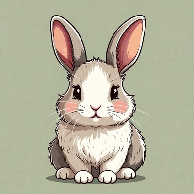 Cute cartoon rabbit sitting softly