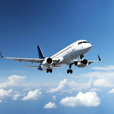 Airplane flying above white clouds