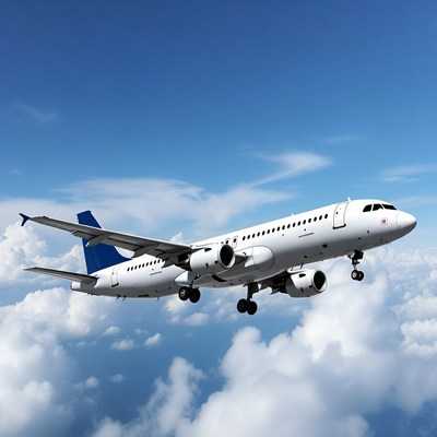 Airplane flying through the clouds