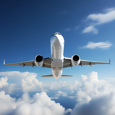 Airplane flying above white clouds