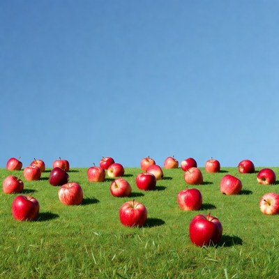 Fresh apples on green grass